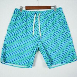 Fair Harbor Mens The Anchor Swim Trunks XXL Teal Green Geometric Wave BreezeKnit